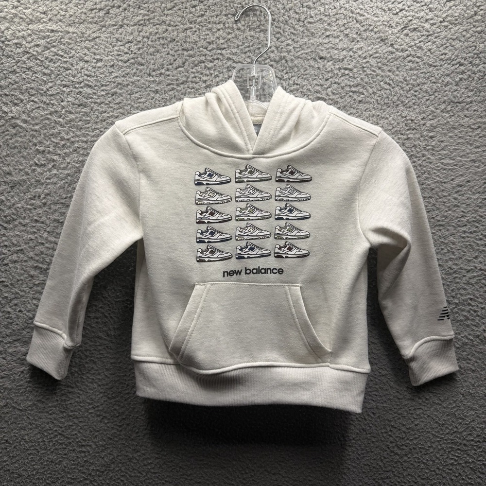 New Balance Hoodie Boy Size 4 Heather Beige Sneaker Graphic Pullover Hoodie Sz 4